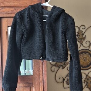 Fashion Nova Black Crop Hoodie Jacket
